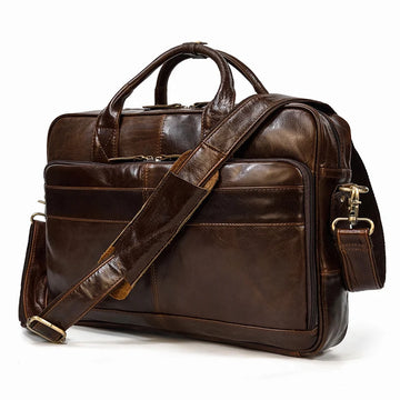 Xajzpa Crazy Horse Genuine Leather Men Briefcase Vintage 16 inch Big Business Laptop Handbag Large Cowhide Messenger Shoulder Bag Man
